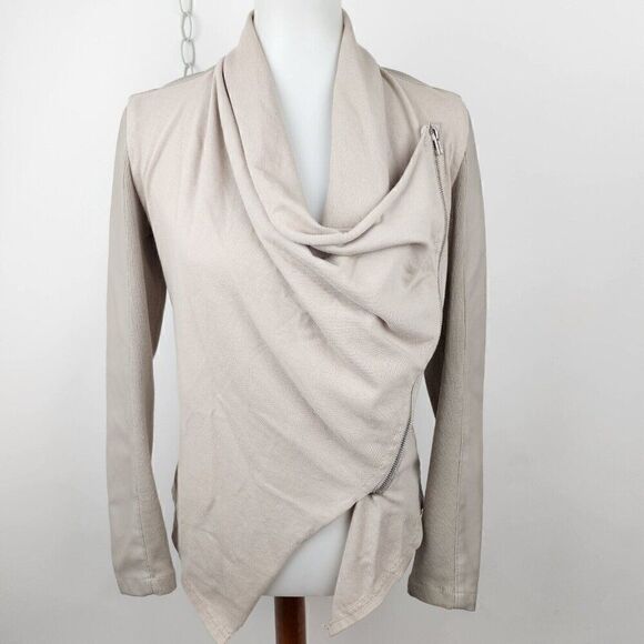 Blank NYC Taupe Vegan Leather Drape Front Faux Asymmetrical Moto Jacket sz XS - Picture 1 of 10